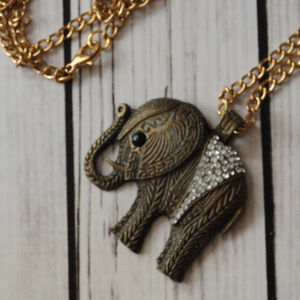 vintage long rhinestone elephant pendant necklace
